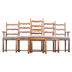 Set of 6 Danish Brutalist Oak Dining Chairs, 1970s