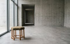 Danish Brutalist Oak Stool with Original Upholstery, 1970s