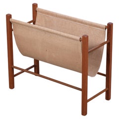 Danish Mid-Century Teak and Canvas Magazine Rack, 1960s*