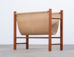 Danish Mid-Century Teak and Canvas Magazine Rack, 1960s*