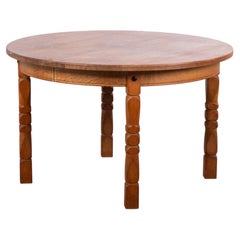Brutalist Oak Dining Table with Two Extension Leaves, Denmark, 1960s