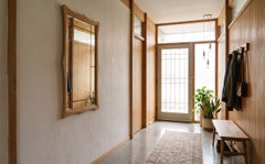 Henning Kjærnulf Style Oak Mirror with Leaded Glass, Denmark, 1960s