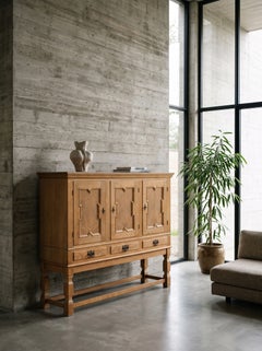 Danish Brutalist Oak Highboard, Attributed to Henning Kjærnulf, 1960s