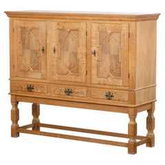Danish Brutalist Oak Highboard, Attributed to Henning Kjærnulf, 1960s