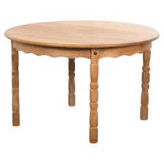 Henning Kjærnulf Round Brutalist Oak Dining Table, Denmark