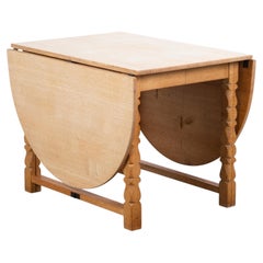 Danish Brutalist Solid Oak Extendable Dining Table, 1970s