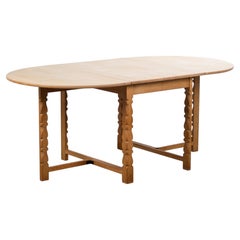 Danish Brutalist Solid Oak Extendable Dining Table, 1970s