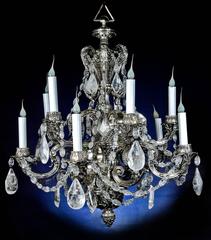 Antique French Louis XVI Style Silvered Bronze and Cut Rock Crystal Chandelier
