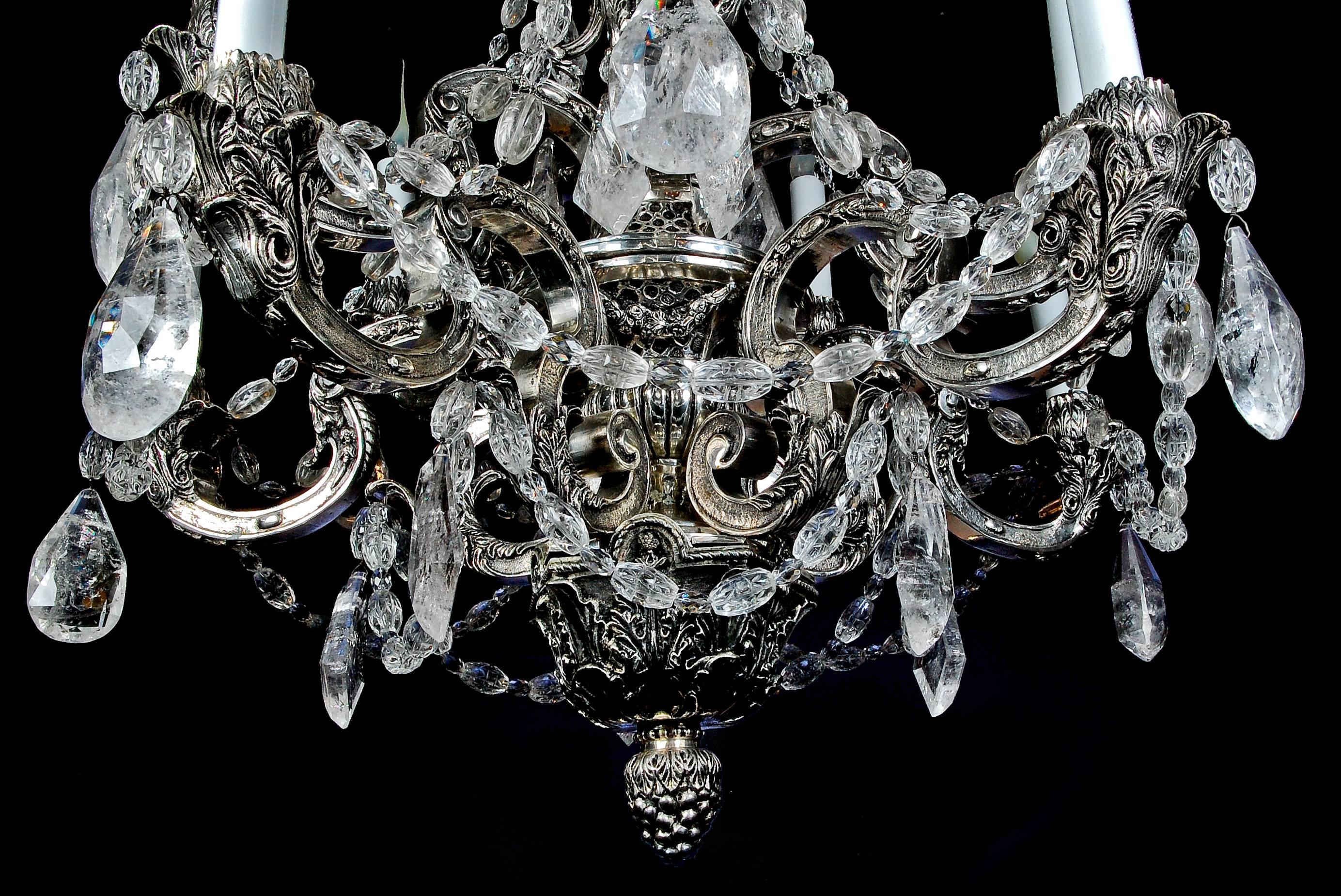 Antique French Louis XVI Style Silvered Bronze and Cut Rock Crystal Chandelier In Good Condition For Sale In New York, NY
