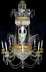 Russian 19th Century Neoclassical Ormolu, Opaline Glass, and Crystal Chandelier