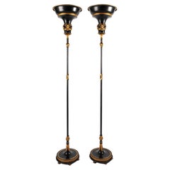 A Pair of Tall Hollywood Regency Bronze Floor Lamps