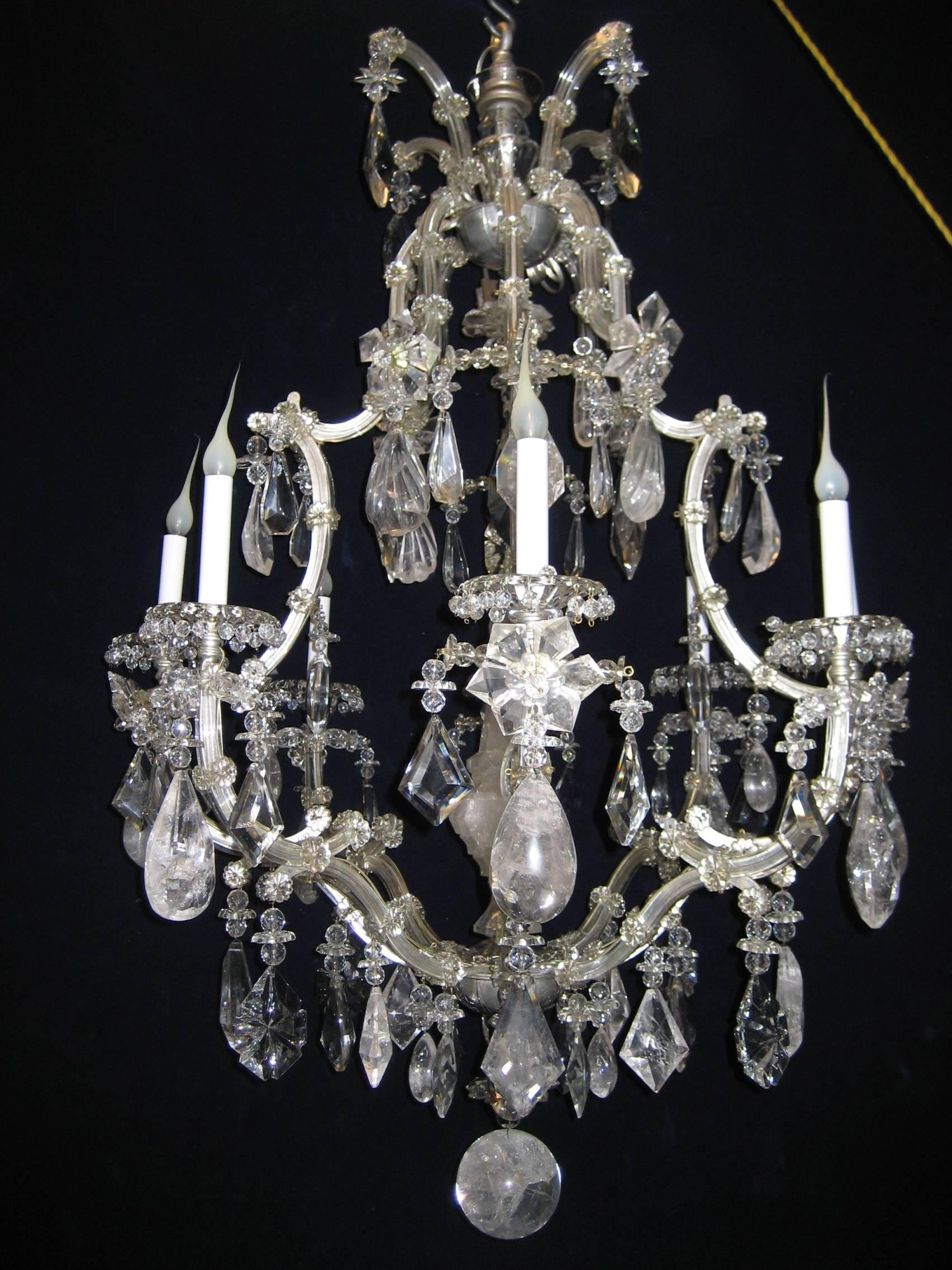 Antiker französischer Bergkristall- und Kristall-Kronleuchter im Bagus-Stil (Louis XVI.) im Angebot