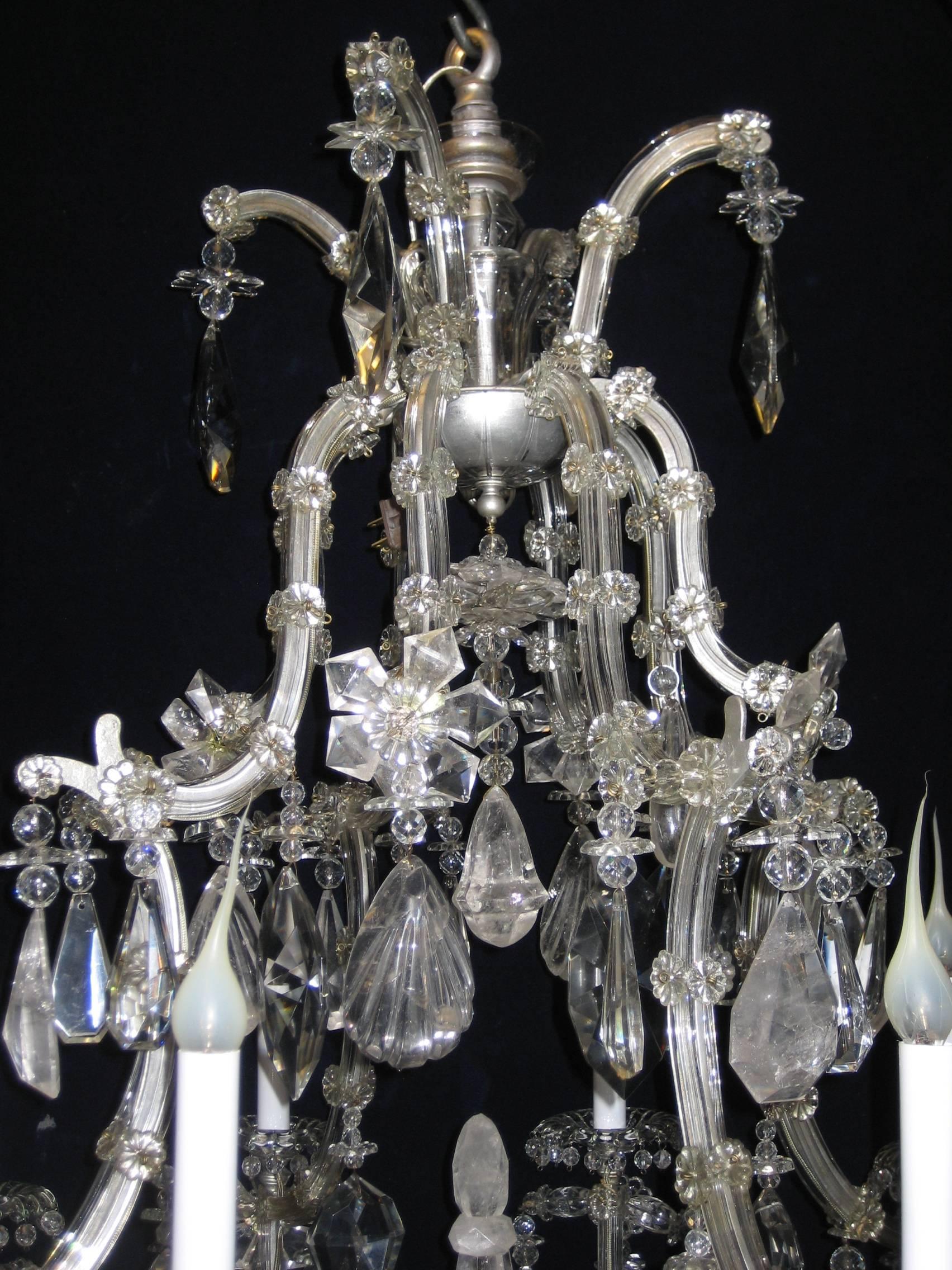 Louis XVI Antique French Baguès Style Rock Crystal and Crystal Chandelier For Sale