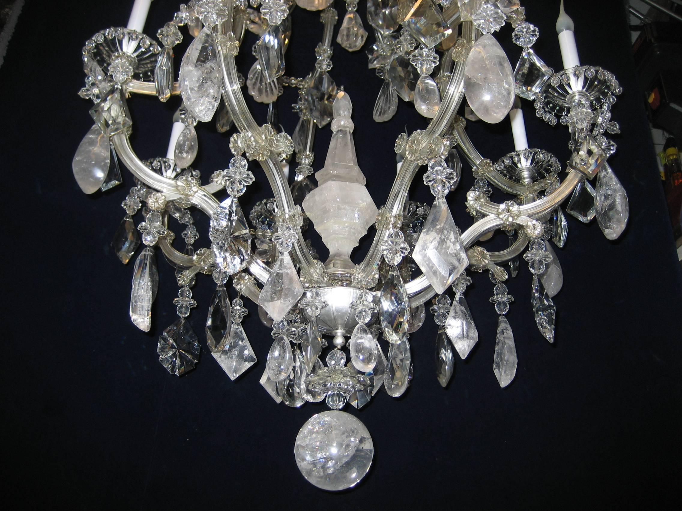 Antique French Baguès Style Rock Crystal and Crystal Chandelier In Good Condition For Sale In New York, NY