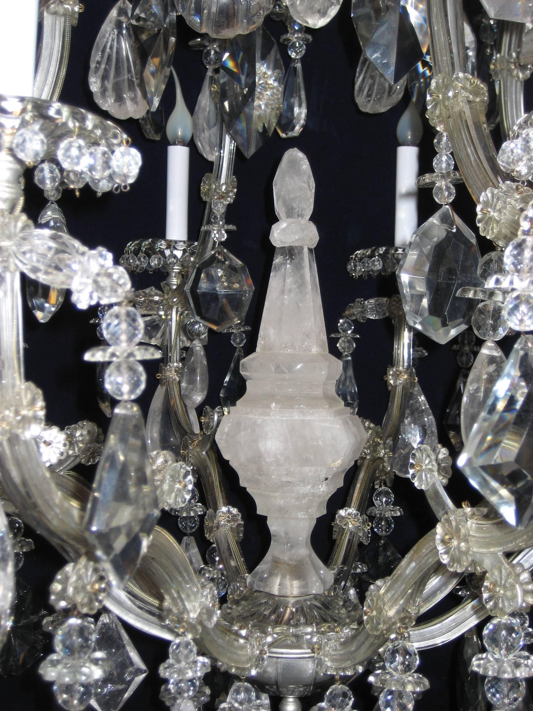 Hand-Crafted Antique French Baguès Style Rock Crystal and Crystal Chandelier For Sale