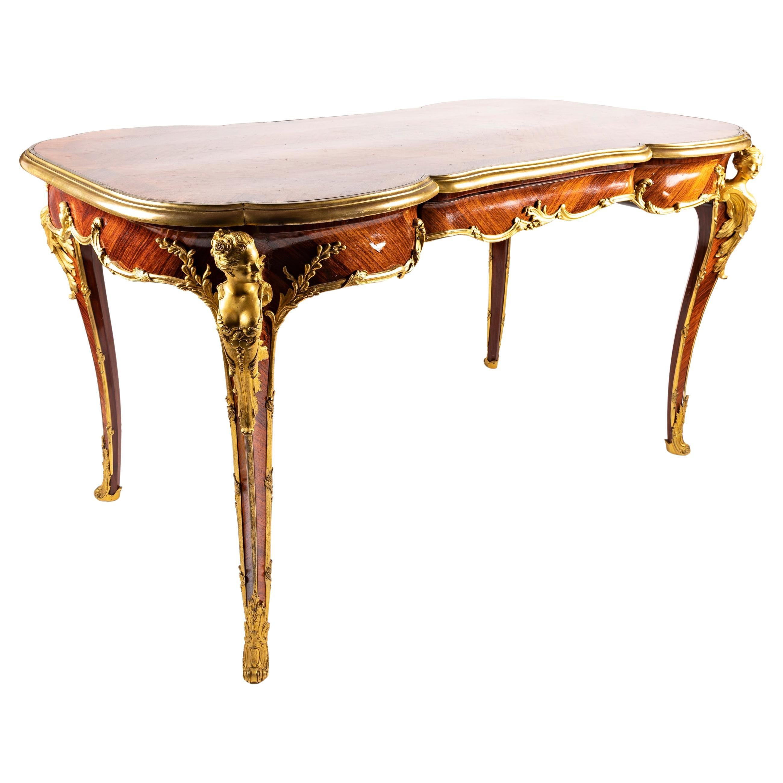 Plaque de bureau française de style Louis XV montée sur bronze doré