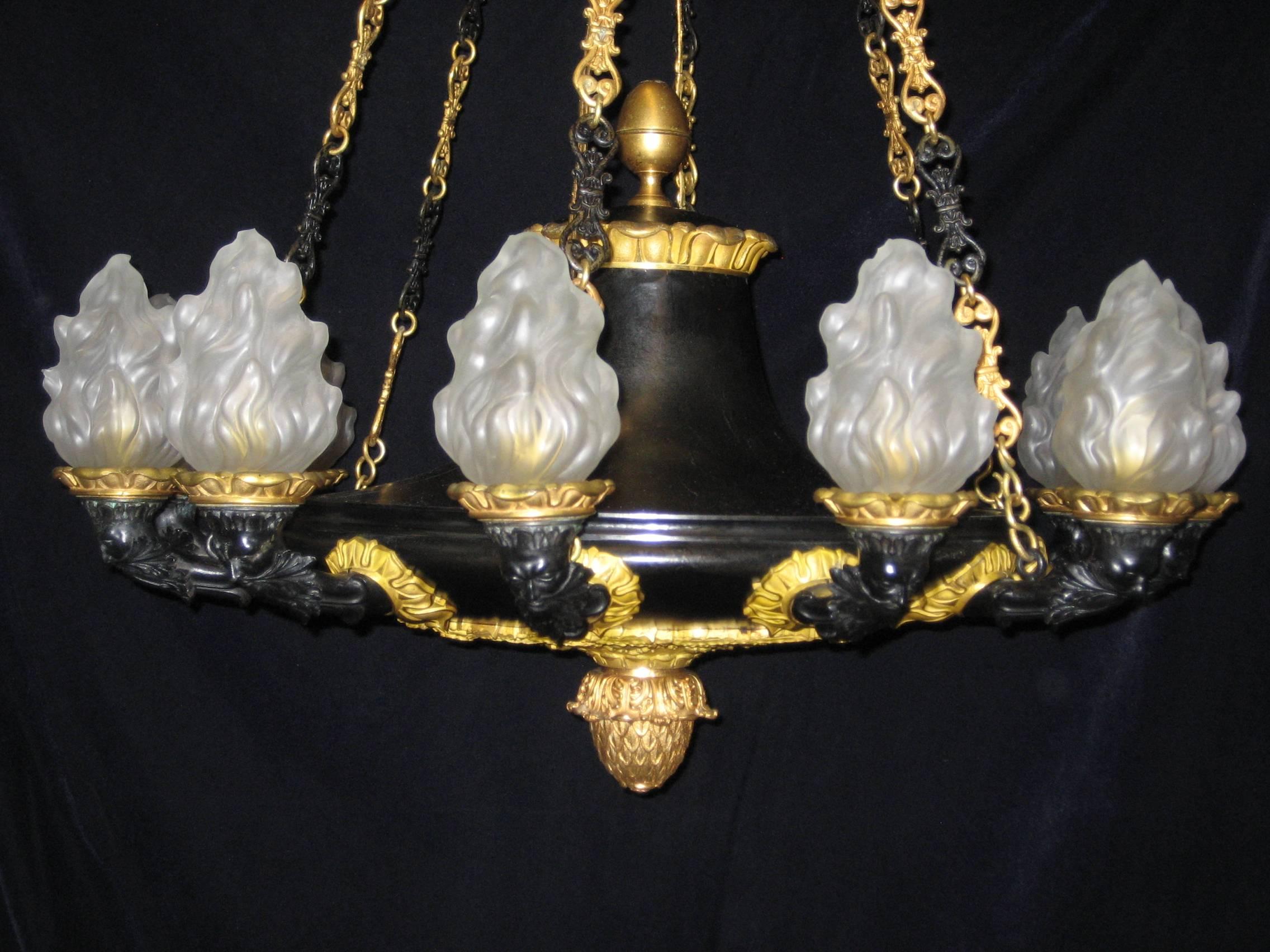 Spectacular Neoclassical Antique French Empire Style Gilt Bronze Chandelier In Good Condition In New York, NY