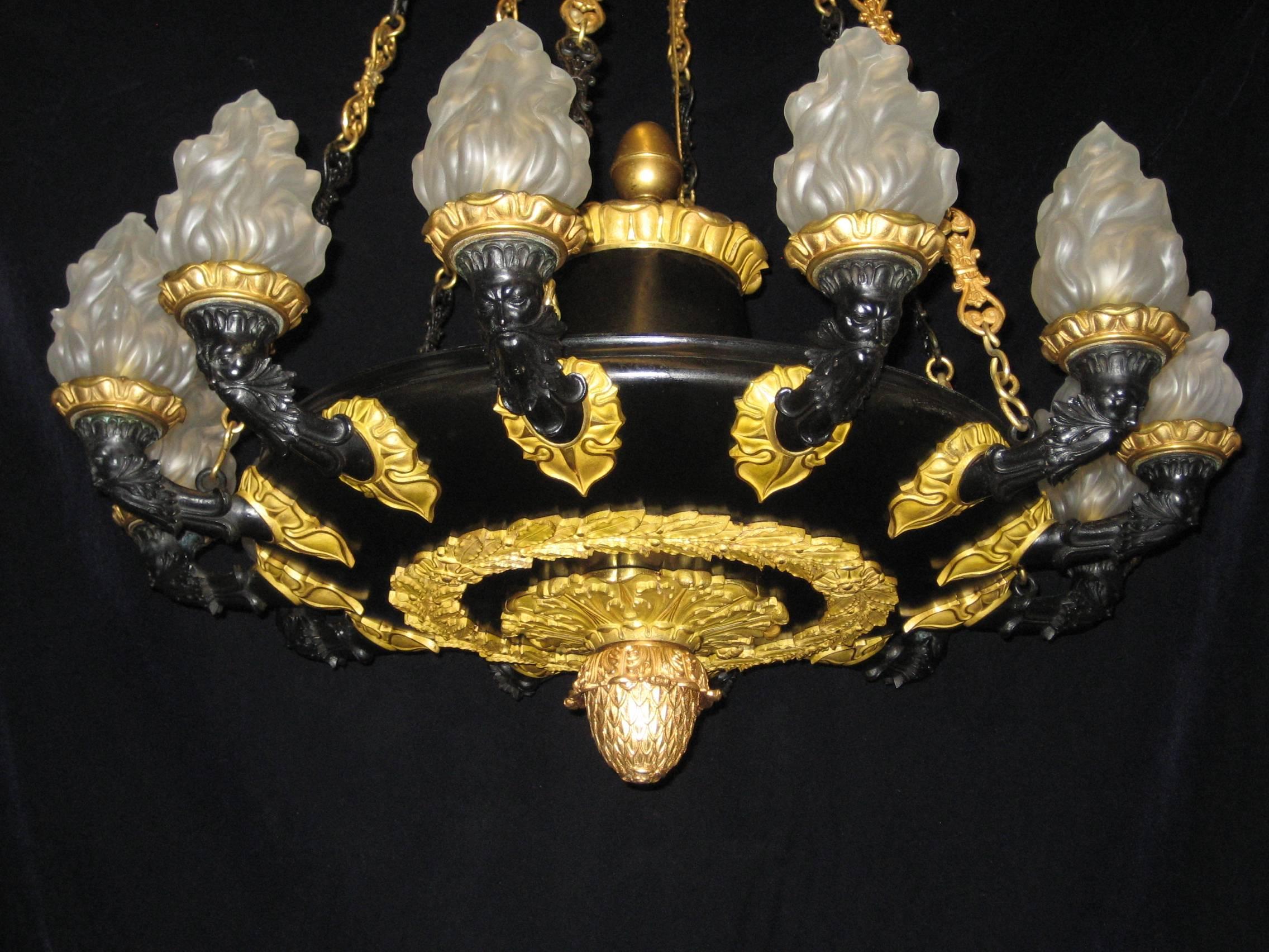 Spectacular Neoclassical Antique French Empire Style Gilt Bronze Chandelier 2