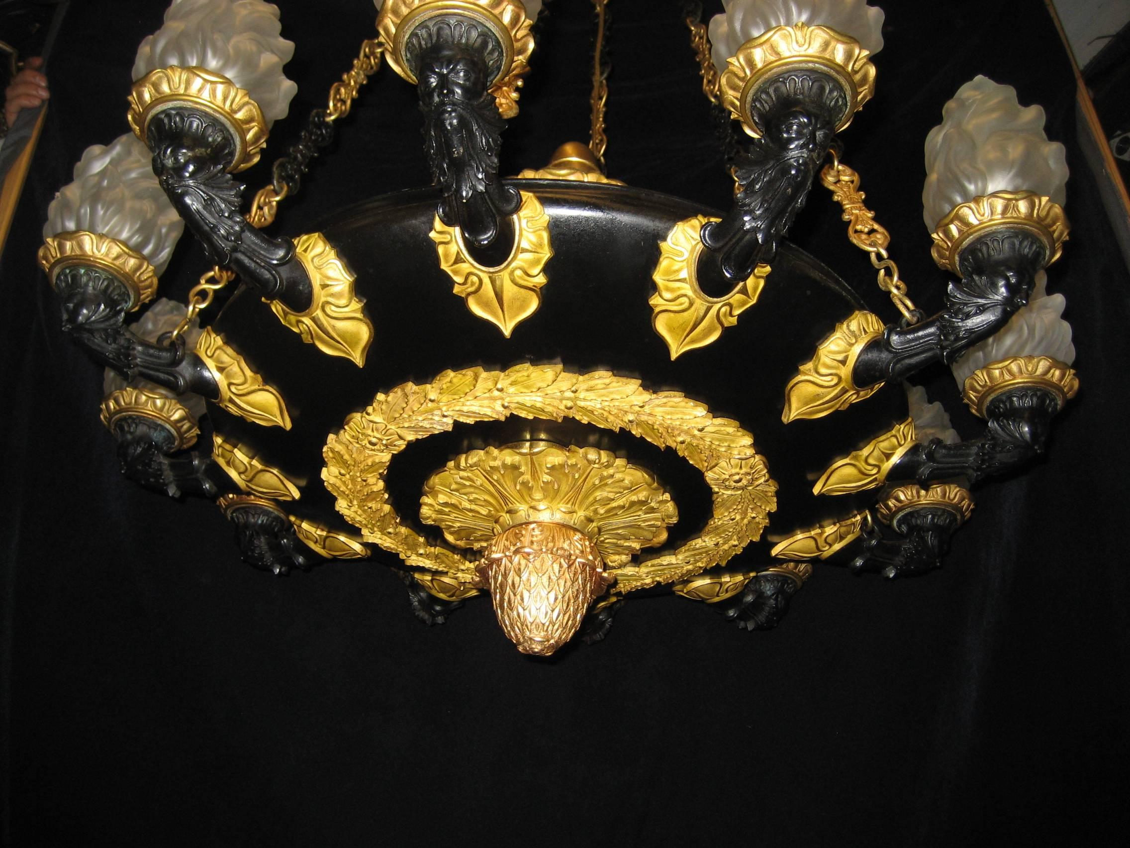 Spectacular Neoclassical Antique French Empire Style Gilt Bronze Chandelier 3