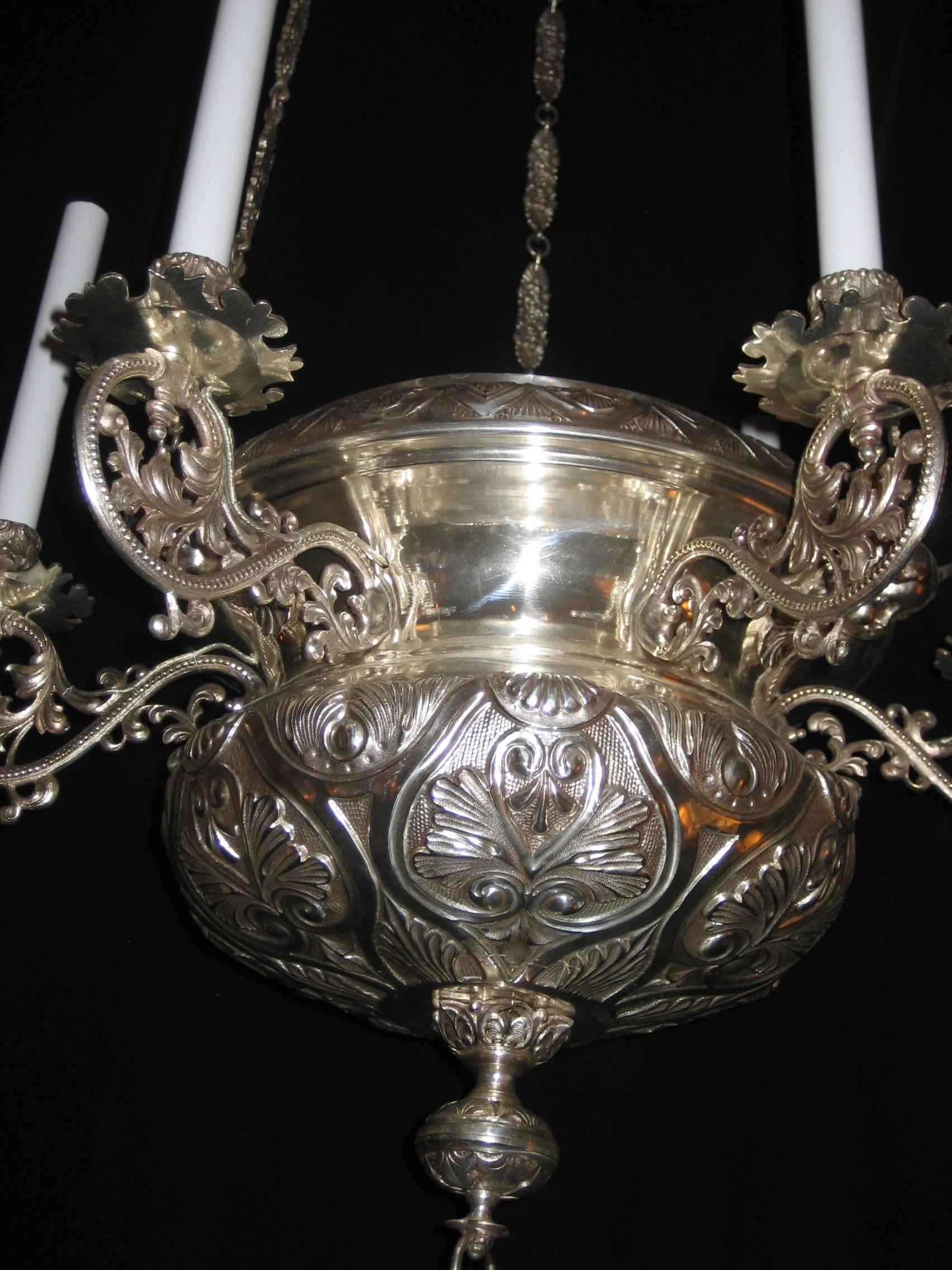 Unique Antique French Moorish Style Silvered Bronze Multi-Light Chandelier In Good Condition For Sale In New York, NY