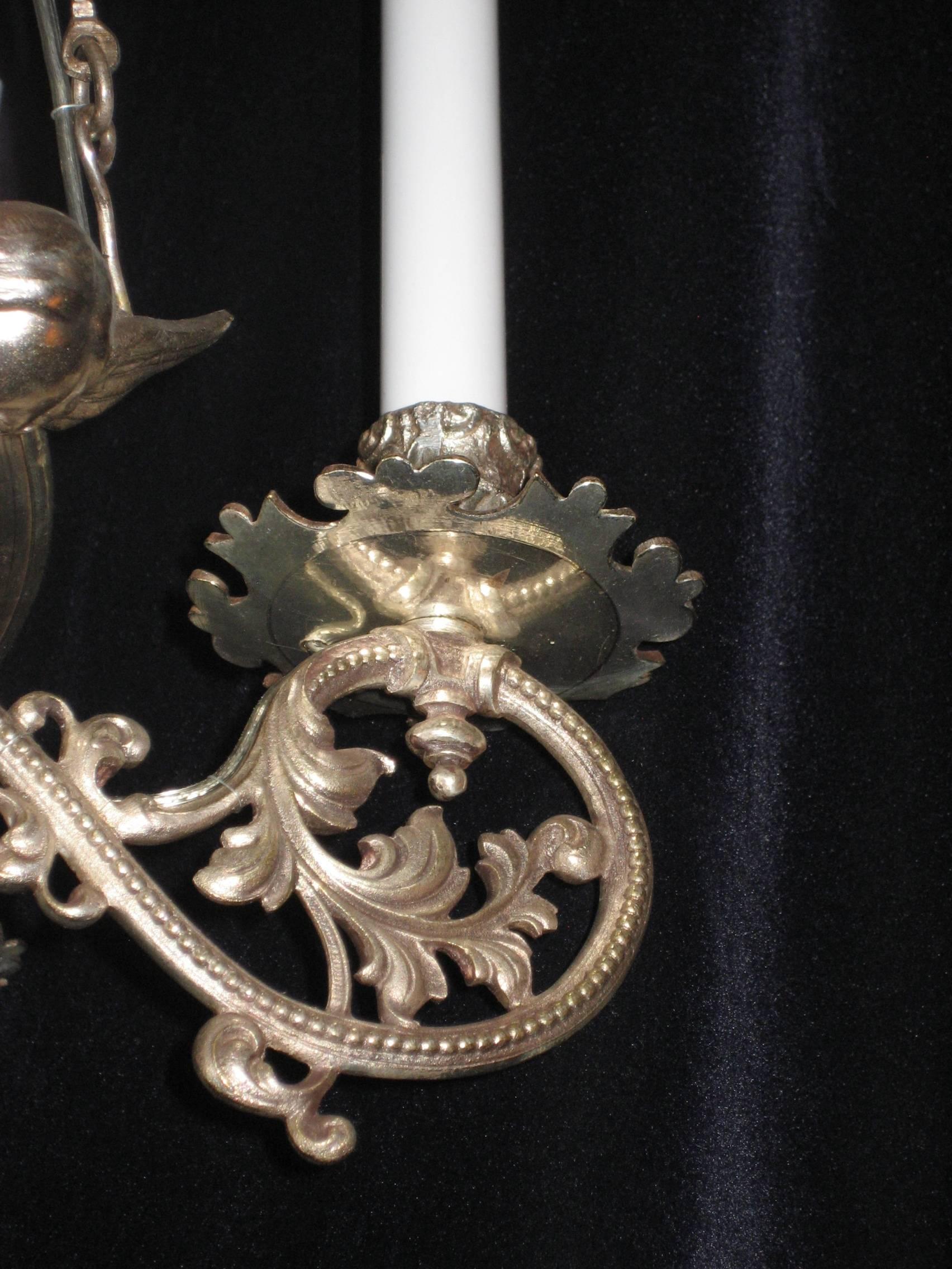 Unique Antique French Moorish Style Silvered Bronze Multi-Light Chandelier For Sale 1