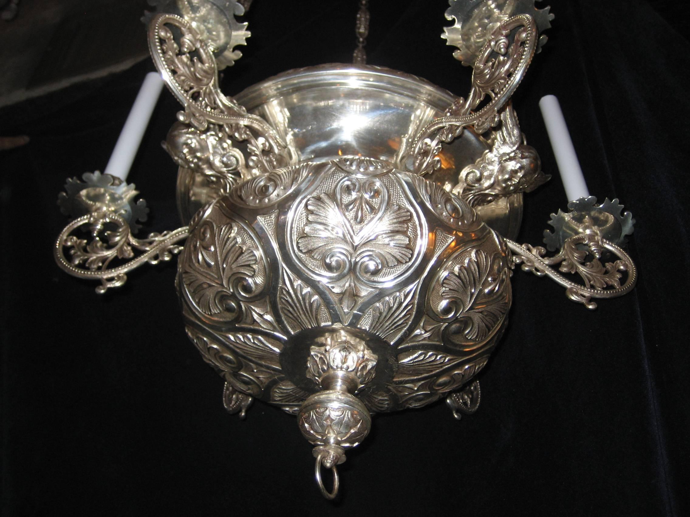 19th Century Unique Antique French Moorish Style Silvered Bronze Multi-Light Chandelier For Sale