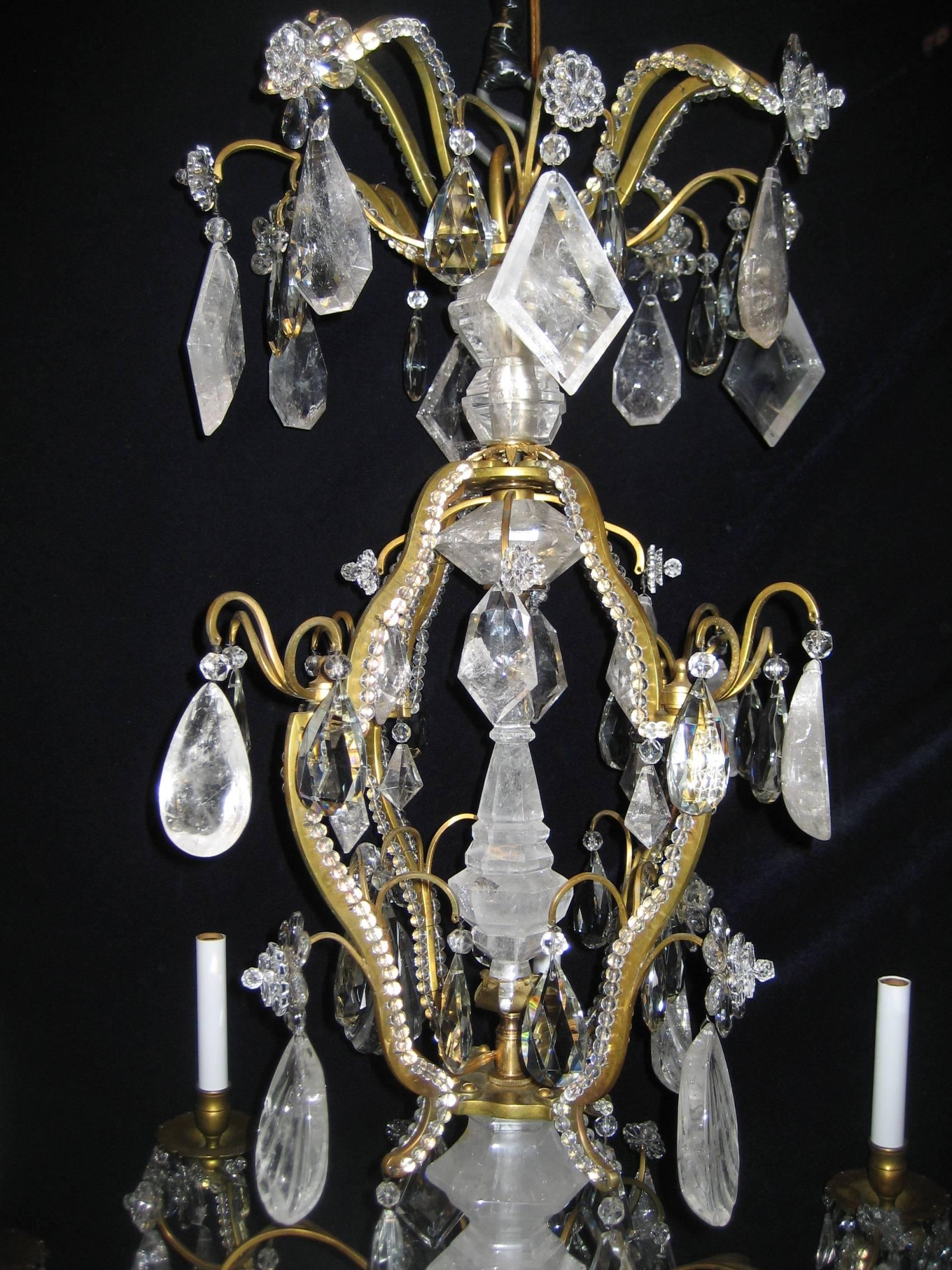 Large Antique French Louis XVI Baguès Bronze and Cut Rock Crystal Chandelier In Good Condition In New York, NY