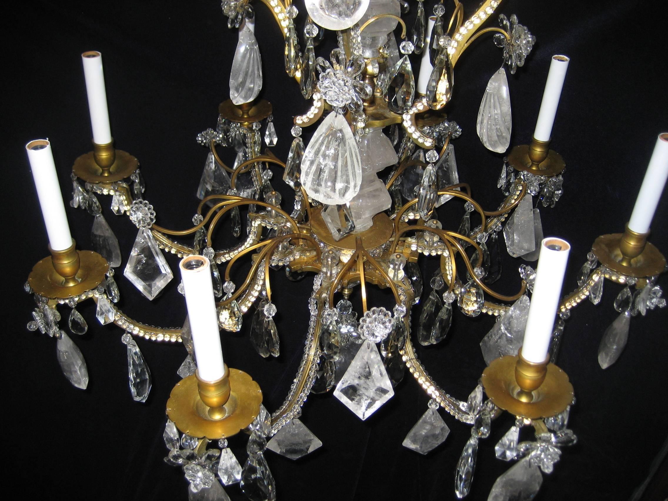 Large Antique French Louis XVI Baguès Bronze and Cut Rock Crystal Chandelier 1