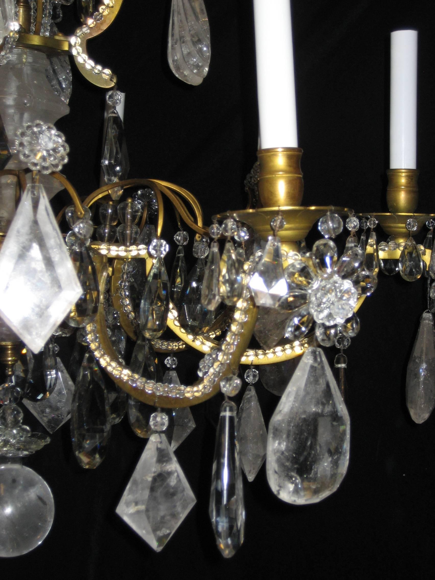 Large Antique French Louis XVI Baguès Bronze and Cut Rock Crystal Chandelier 2