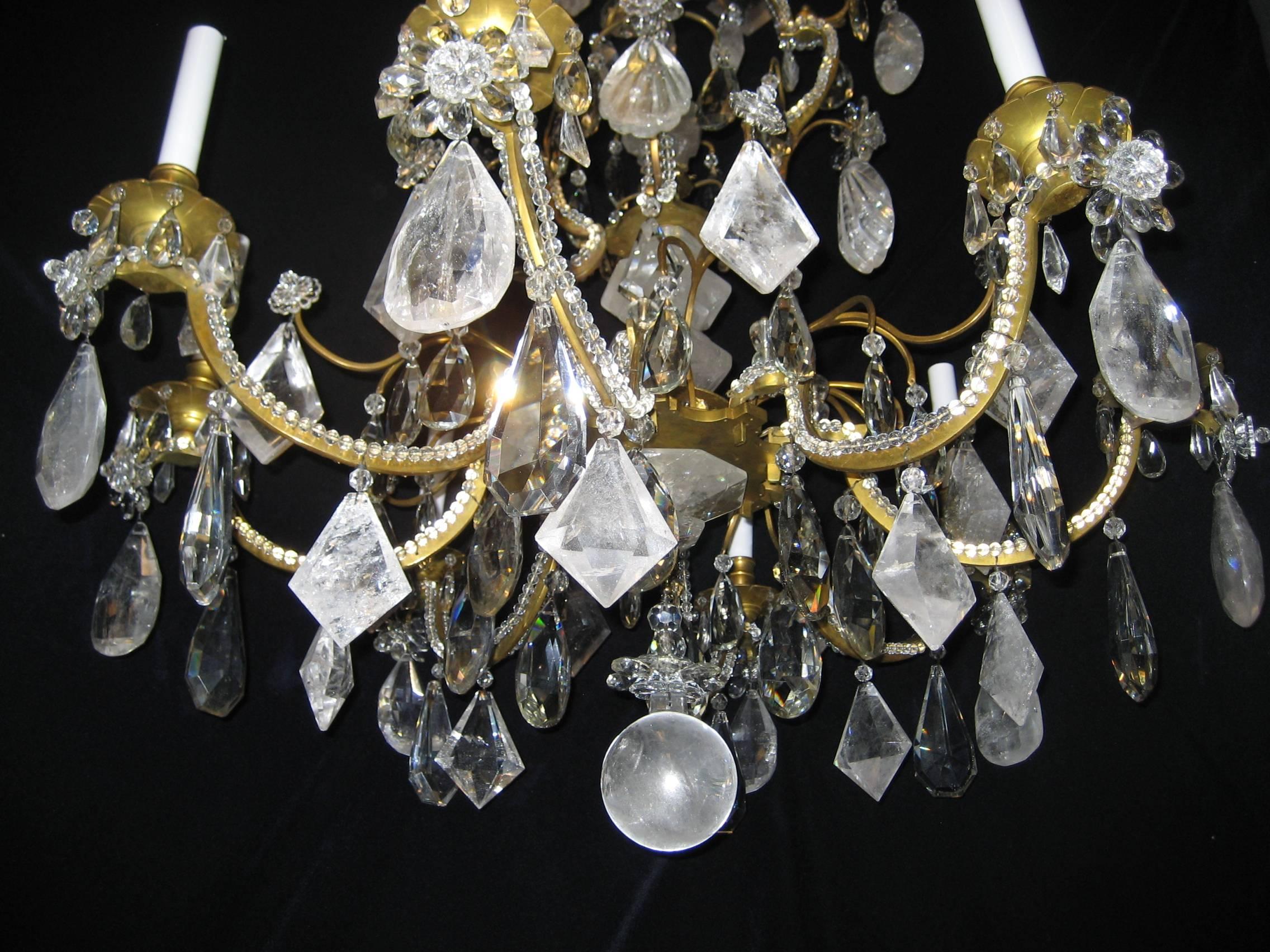 Large Antique French Louis XVI Baguès Bronze and Cut Rock Crystal Chandelier 3