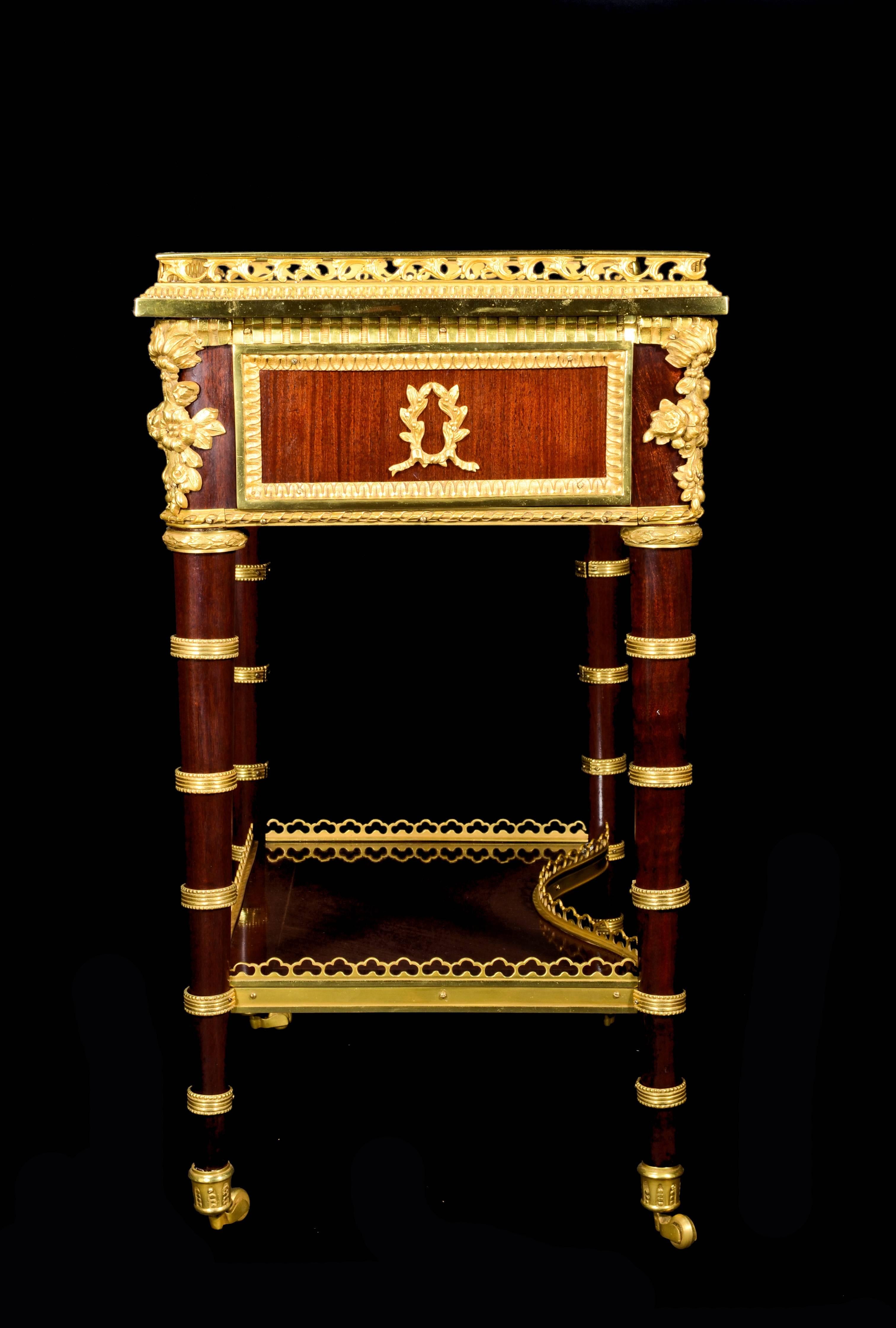20th Century Pair of Antique French Louis XVI Style Gilt Bronze-Mounted Mahogany Side Tables