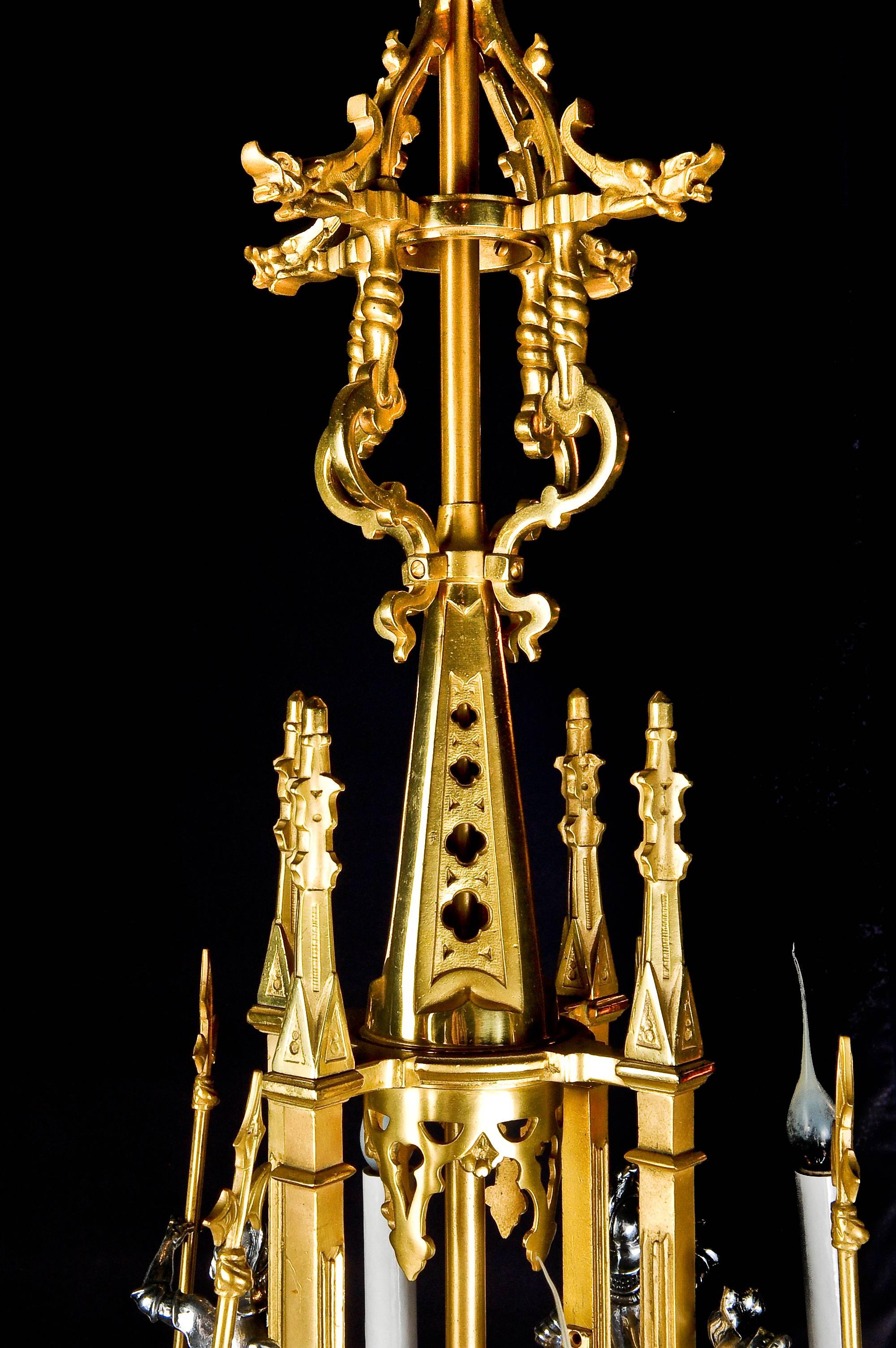 French Louis XVI Style Gilt and Silvered Bronze Figural Chandelier For Sale 1