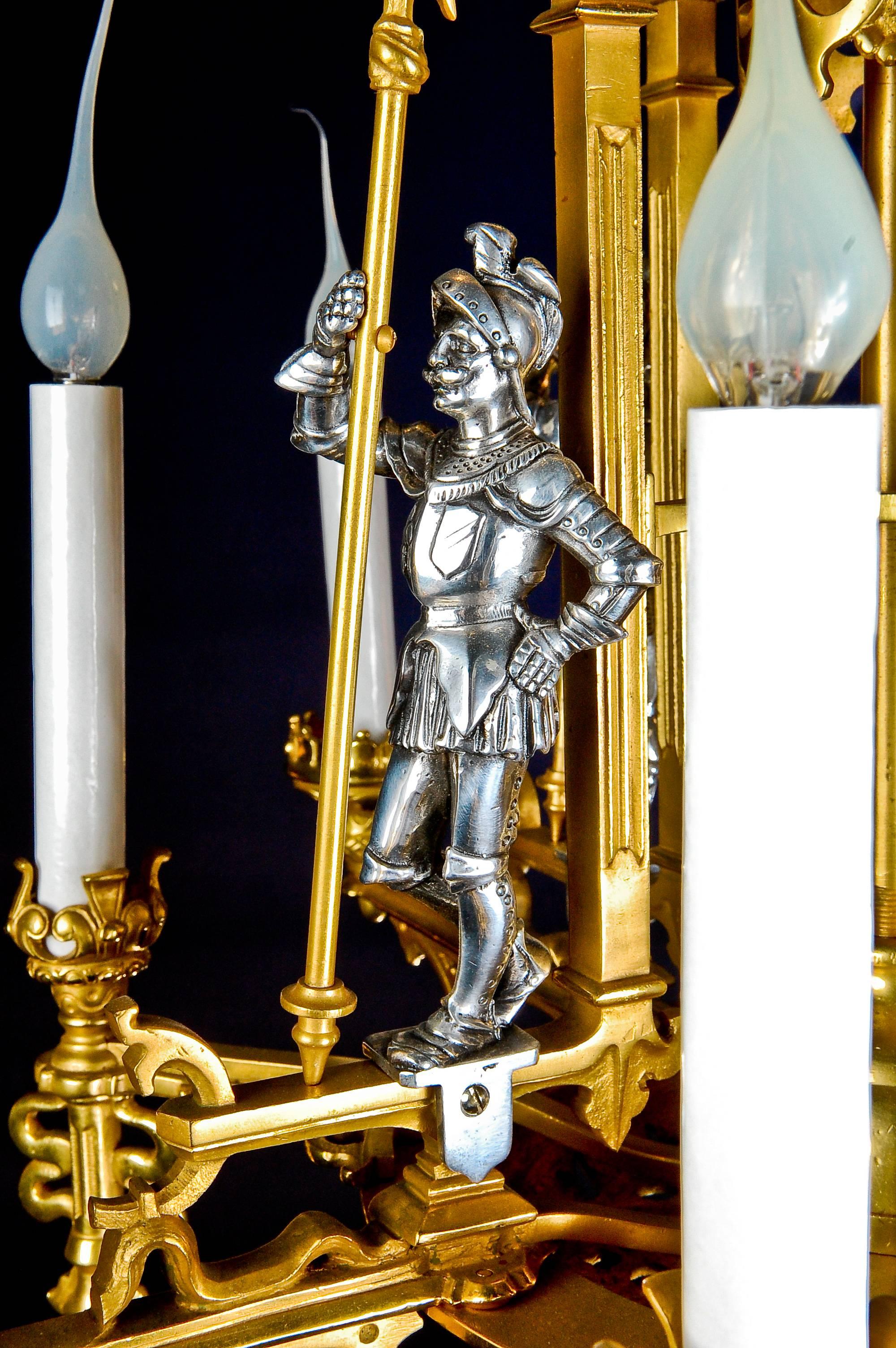 French Louis XVI Style Gilt and Silvered Bronze Figural Chandelier For Sale 4