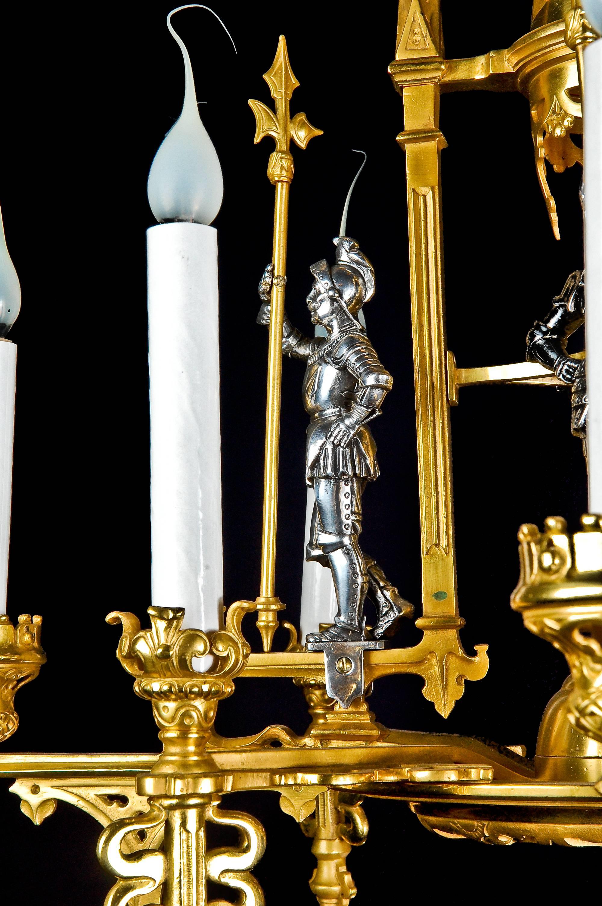 French Louis XVI Style Gilt and Silvered Bronze Figural Chandelier For Sale 6