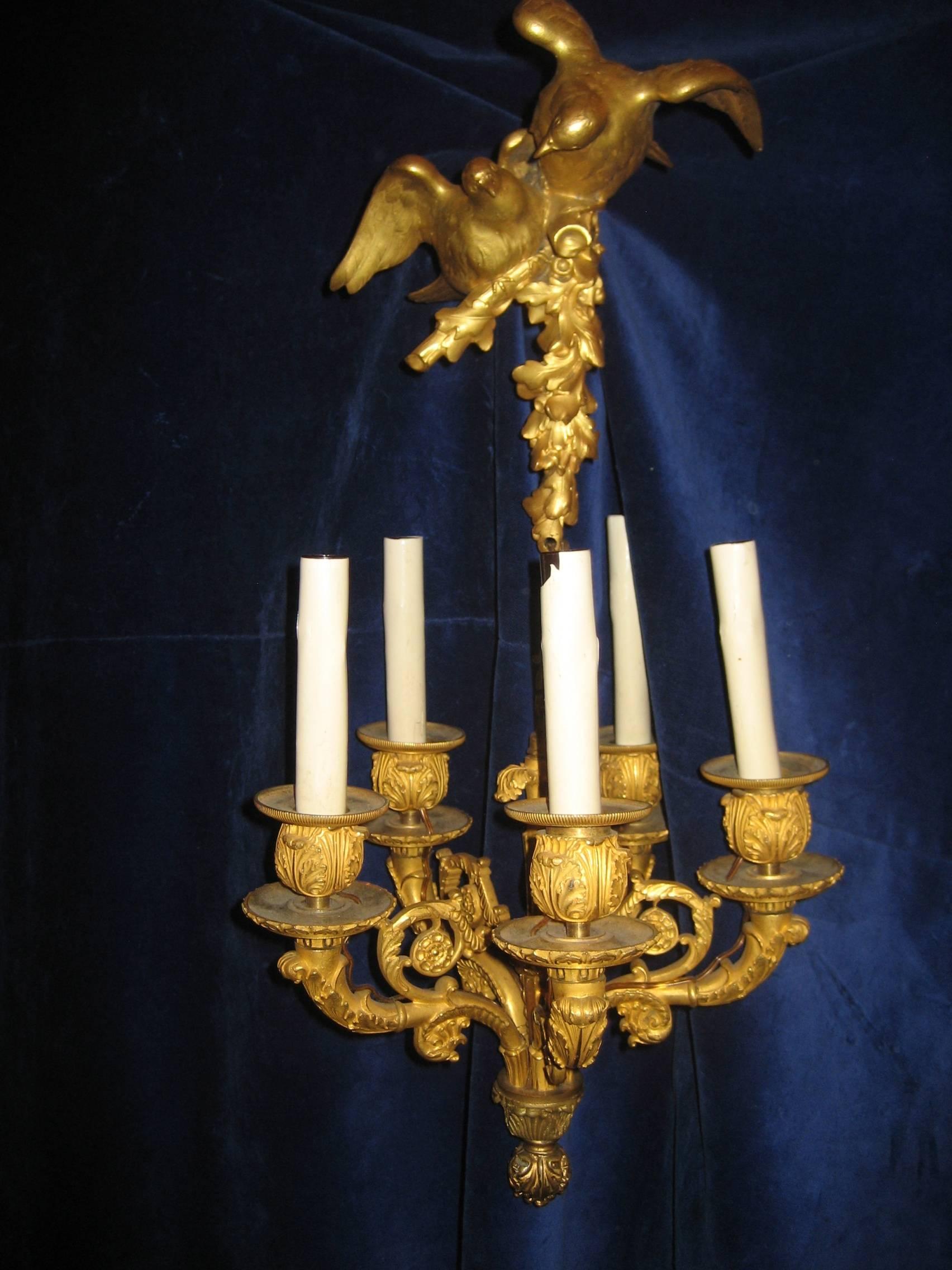 Pair of Superb Antique French Louis XVI Style Gilt Bronze Chandelier Sconces In Good Condition For Sale In New York, NY