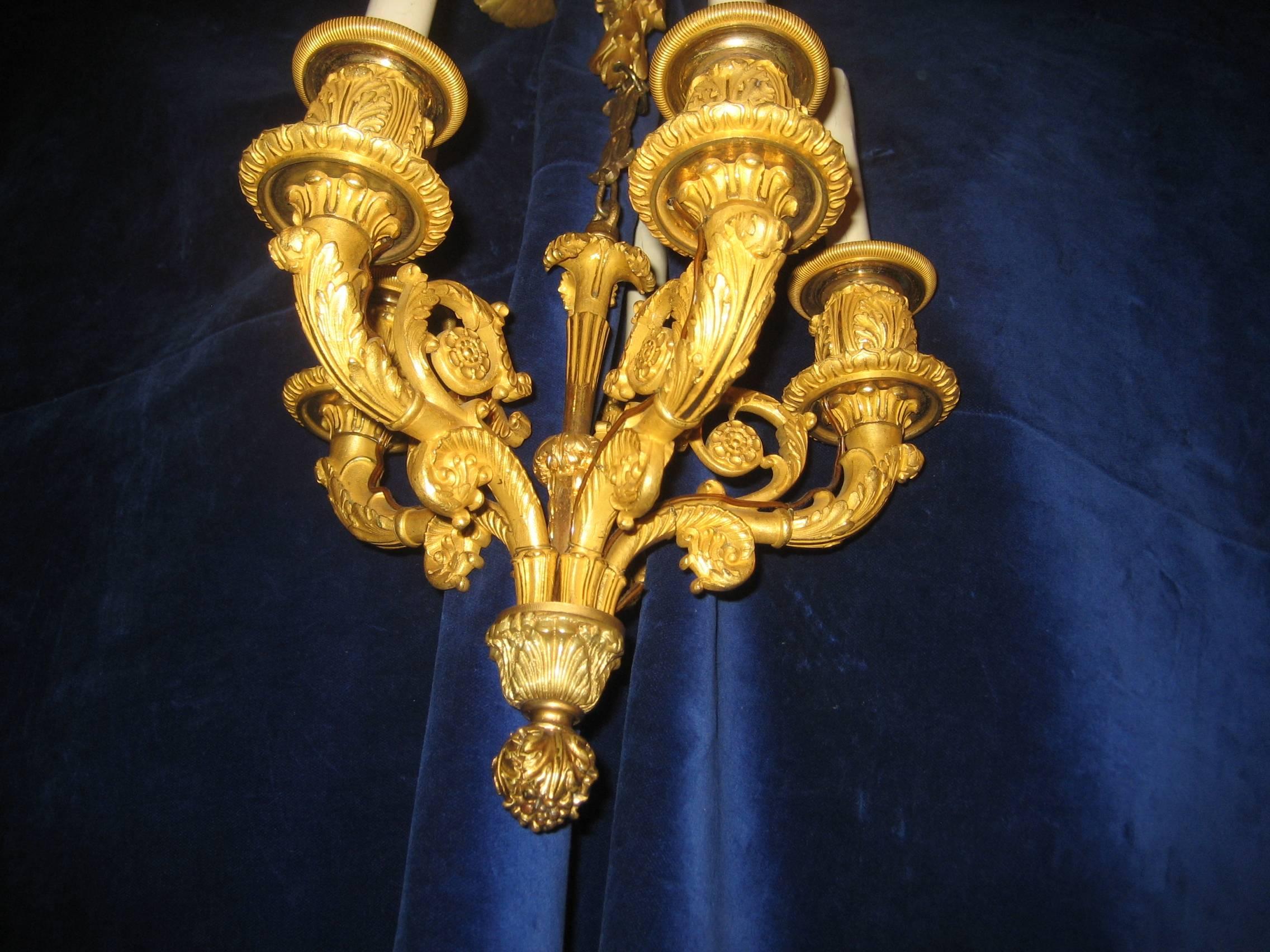 Pair of Superb Antique French Louis XVI Style Gilt Bronze Chandelier Sconces For Sale 2