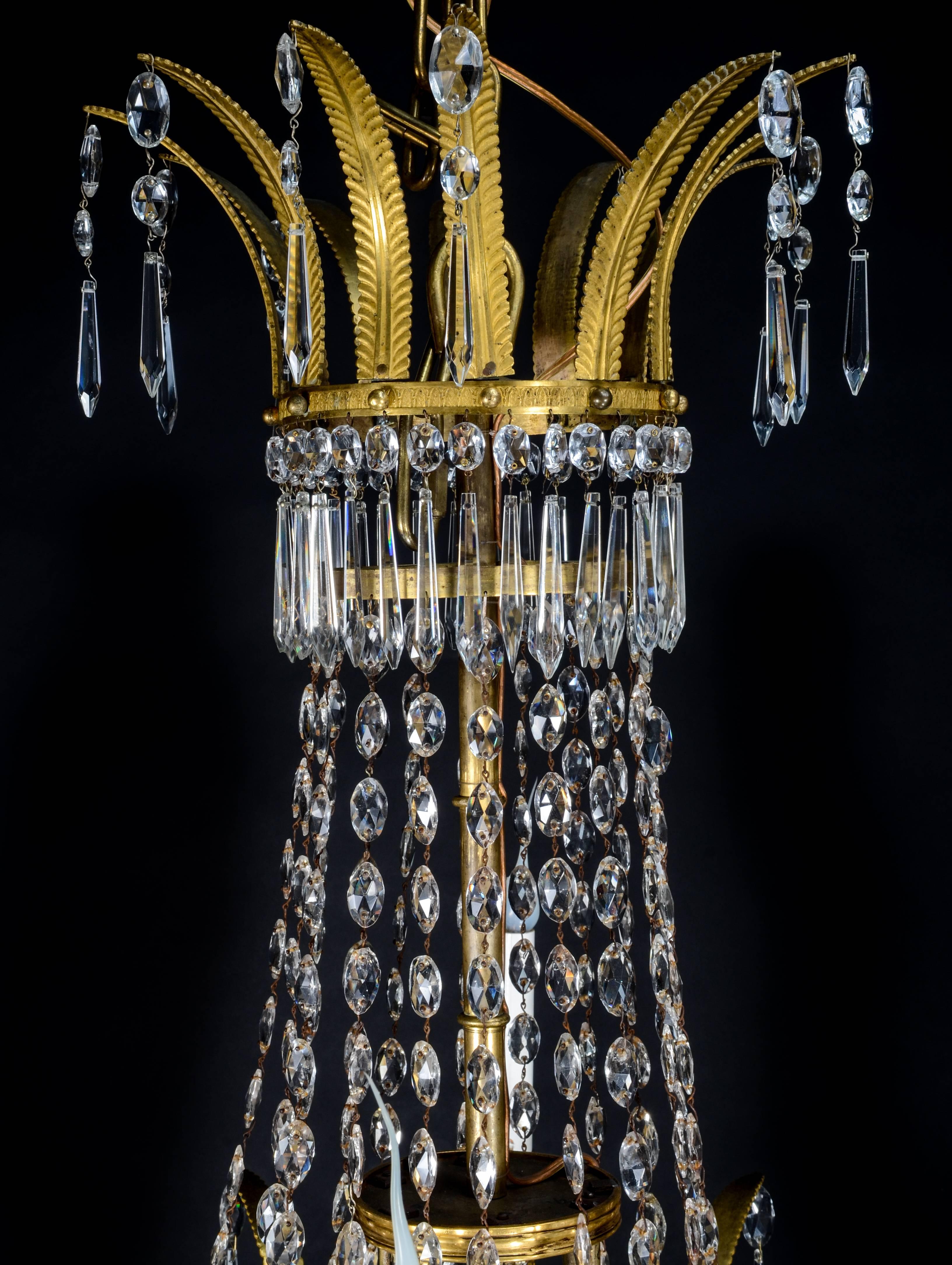 Early 19th Century Empire Gilt Bronze and Cut Crystal Chandelier For Sale