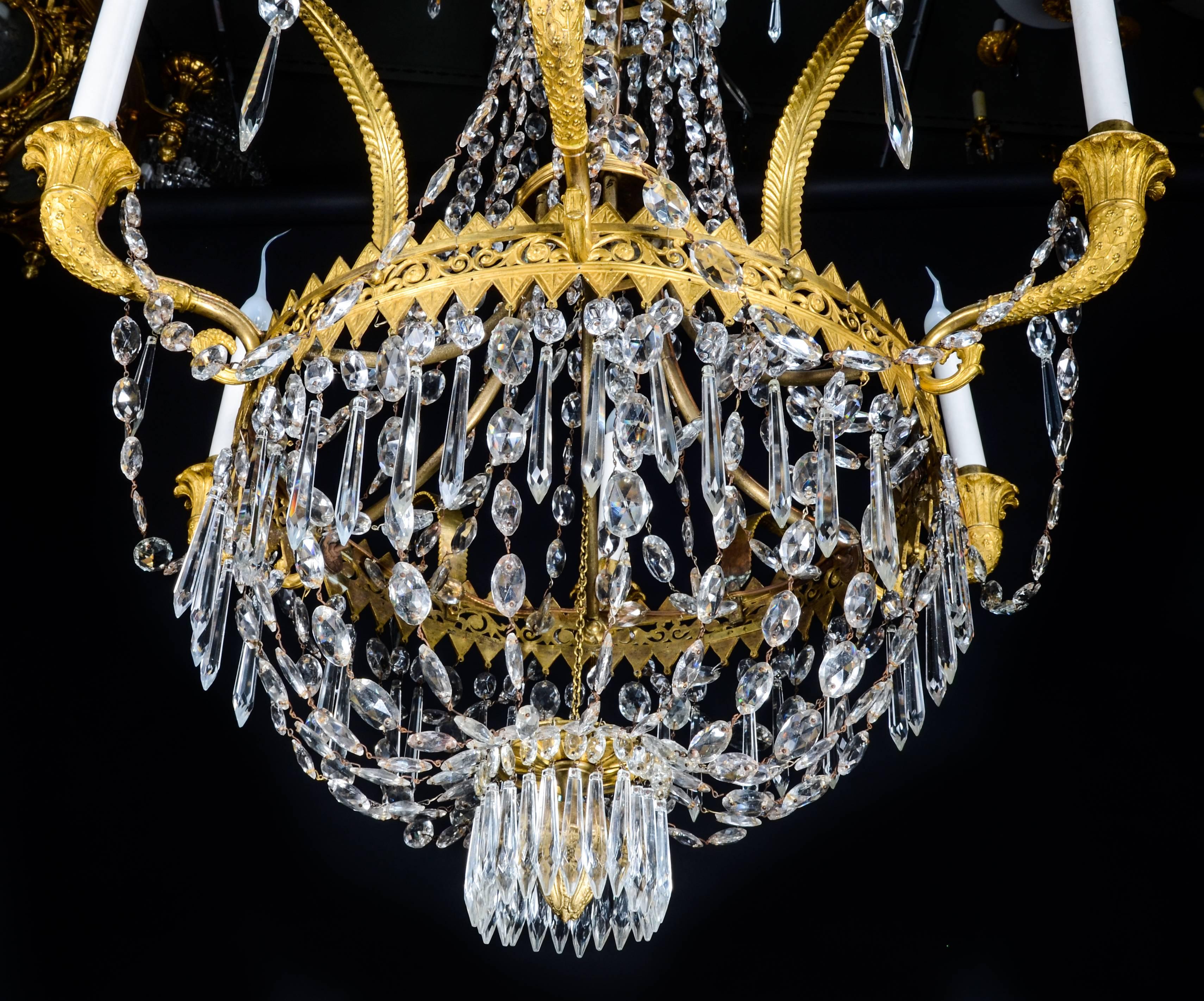 Empire Gilt Bronze and Cut Crystal Chandelier For Sale 1