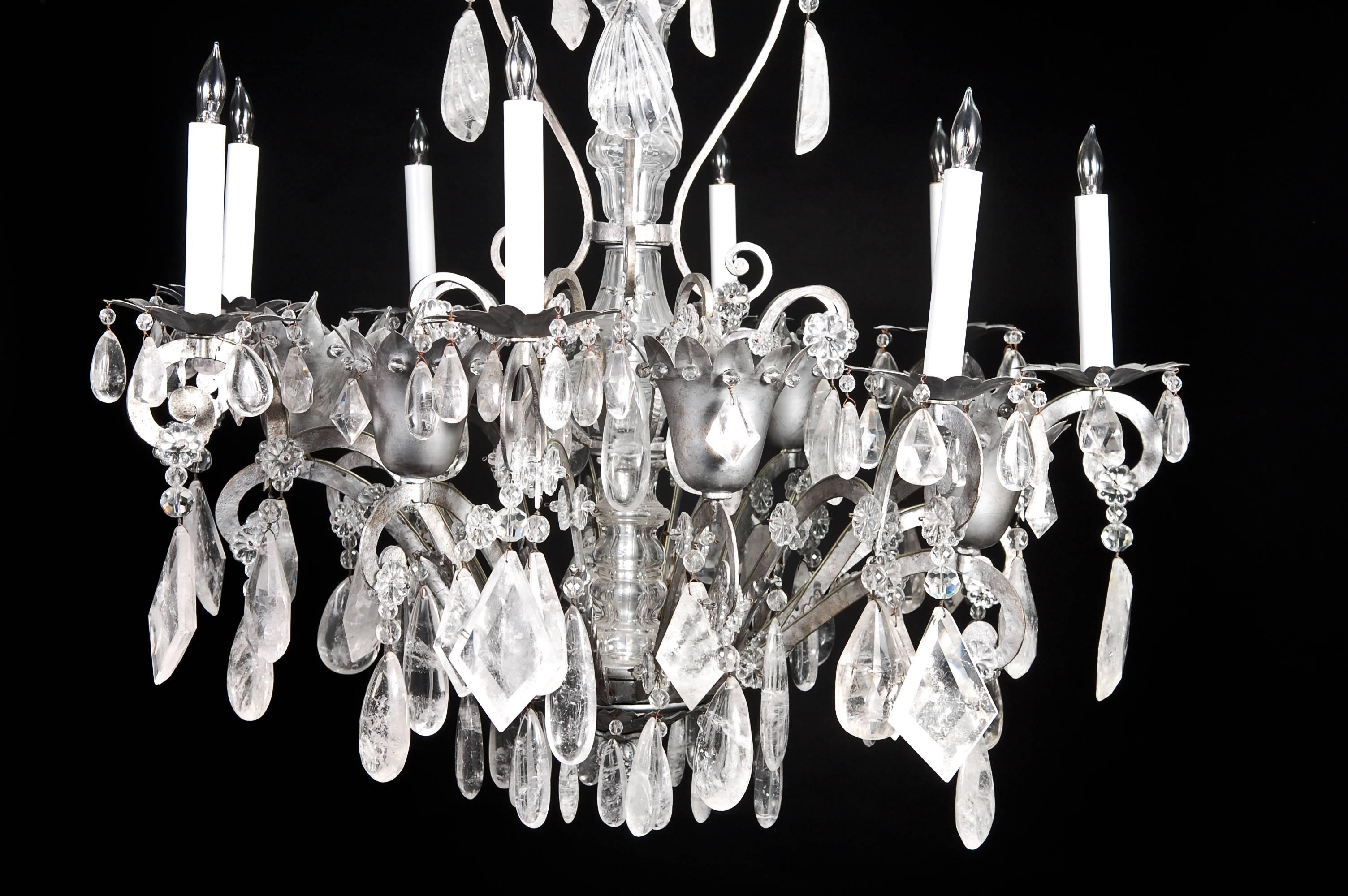 Louis XVI Fine French Bagues Style Silvered and Cut Rock Crystal Chandelier For Sale