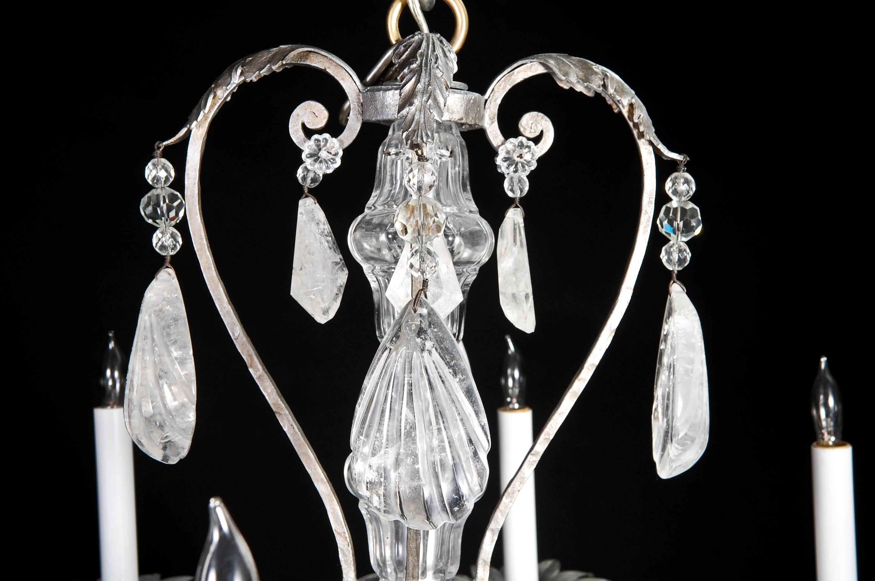 Fine French Bagues Style Silvered and Cut Rock Crystal Chandelier In Good Condition For Sale In New York, NY