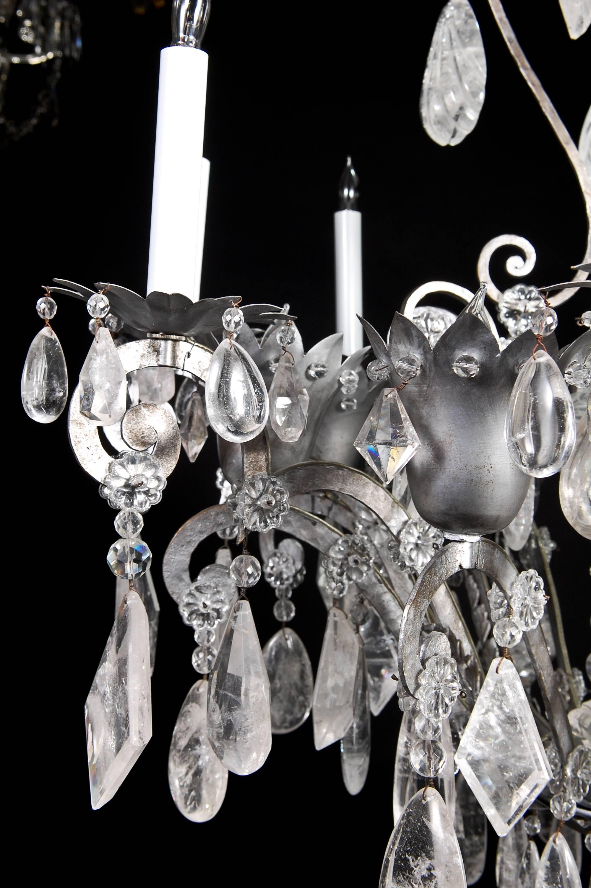 Contemporary Fine French Bagues Style Silvered and Cut Rock Crystal Chandelier For Sale