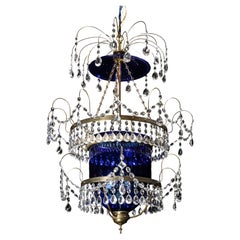 A Superb Antique Russian Neoclassical Bronze Crystal and Cobalt Glass Lantern