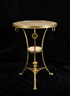 Pair of Fine French Louis XVI Style Ormolu Mounted Marble Top Gueridons