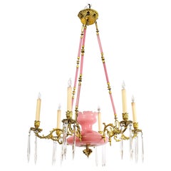 Antique 19th Cent French Louis XVI St Ormolu and Pink Opaline Glass Chandelier