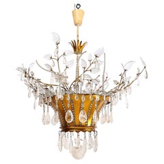 An Important Large Maison Bagues Gilt & Rock Crystal Basket Form Chandeliier