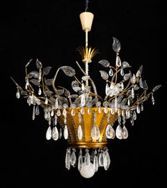 An Important Large Maison Bagues Gilt & Rock Crystal Basket Form Chandeliier