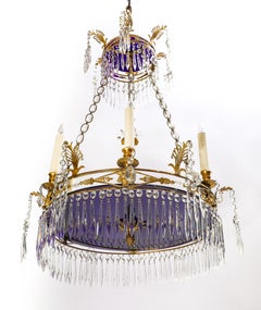 Antique Russian 19th Cent Neoclassical Ormolu, Crystal & Cobalt Glass Chandelier