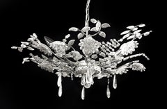Pair of Maison Bagues Silver Gilt, Rock Crystal & Crystal Floral Chandeliers