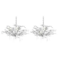 Pair of Maison Bagues Silver Gilt, Rock Crystal & Crystal Floral Chandeliers