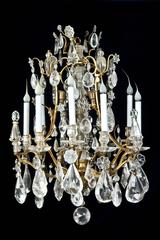 Pair of Fine Antique French Bagues Gilt Bronze & Rock Crystal Chandeliers